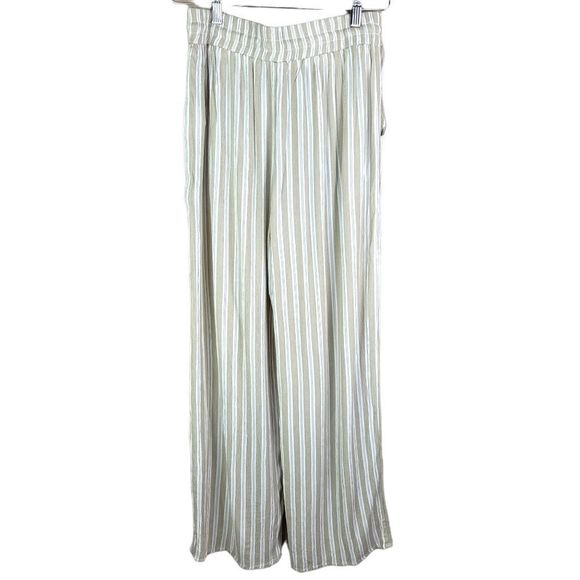 Elan NWT Wide Leg Tousers Tan/White Striped Pants with Pockets & Tassels - Picture 4 of 9